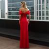 Spring and Summer New European and American Women's Clothing Sleeveless Waist One-word Collar Dress Short-sleeved Hip-wrapped Dress Long Dress