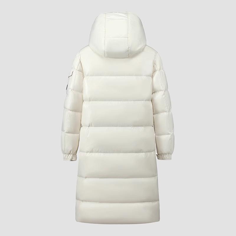 Mid Length Warm White Goose Down Jacket Men's Winter Hooded Bright Long Puffer Coats Outwear High-End Thick Top Down Parkas