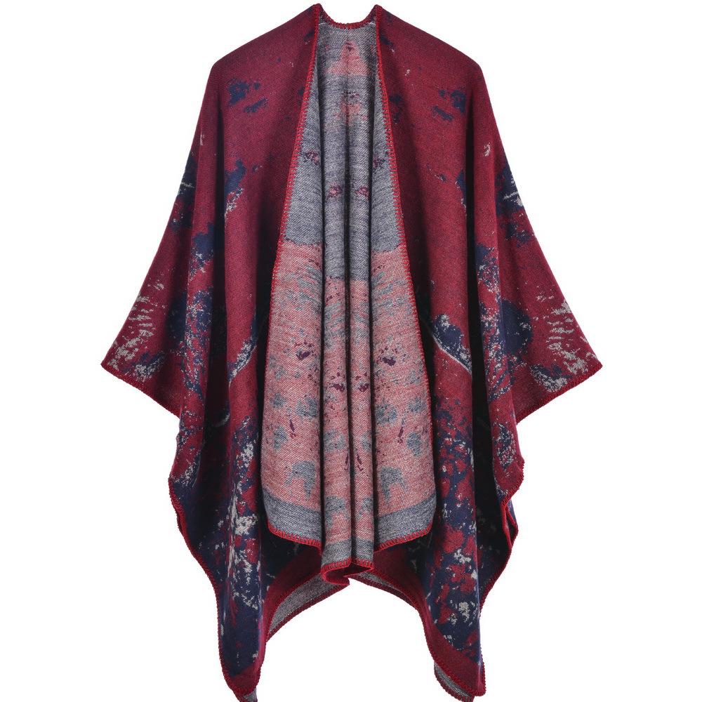 Women's Fashion Jacquard Imitation Cashmere Shawl - Thickened, Warm, Large Cape Scarf