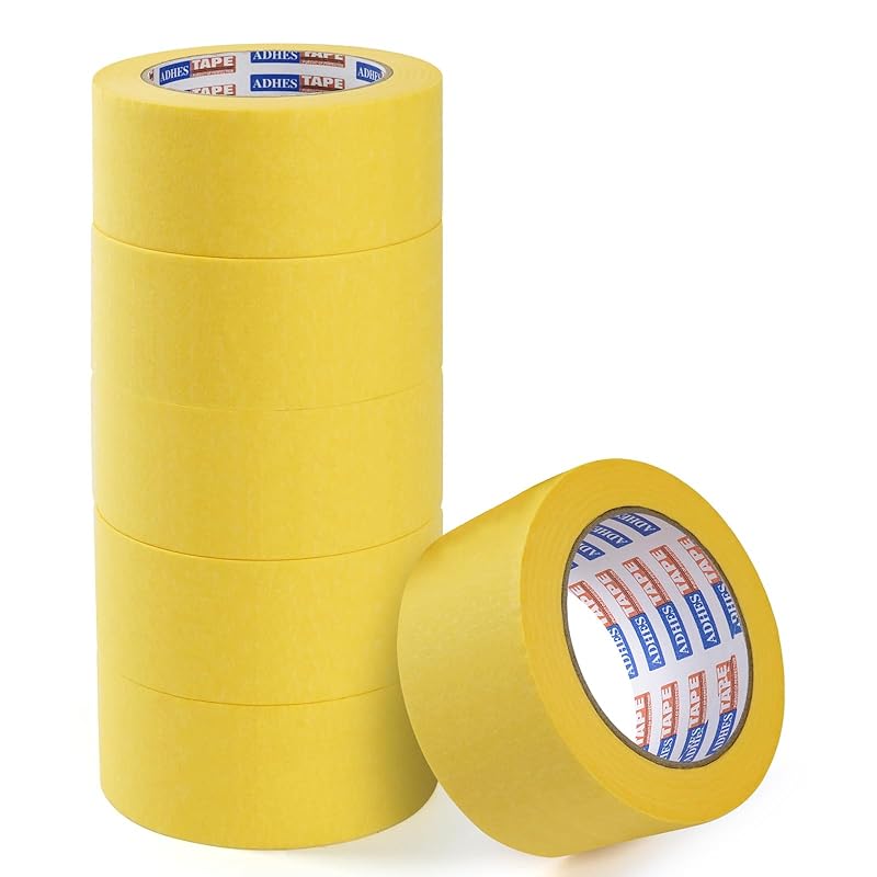 ADHES Yellow Painters Tape Yellow Masking Tape, 1.2 Inch X 55 Yards X 6 Rolls, No Residue Wall Safe Tape for Home Wall Painting, Building, School