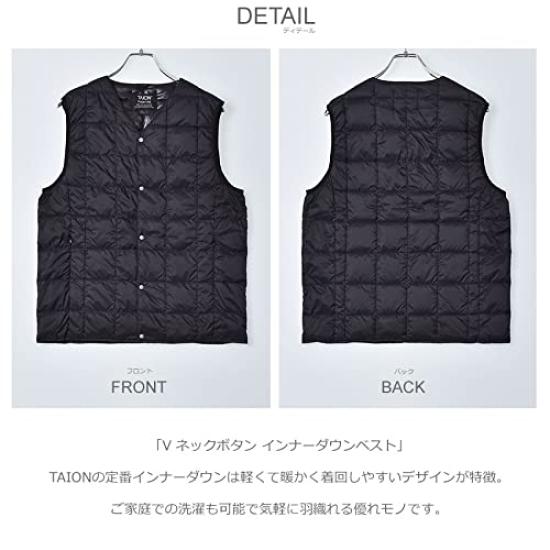 TAION Button Inner Down Navy Men's V-Neck Vest, TAION-001, Medium,