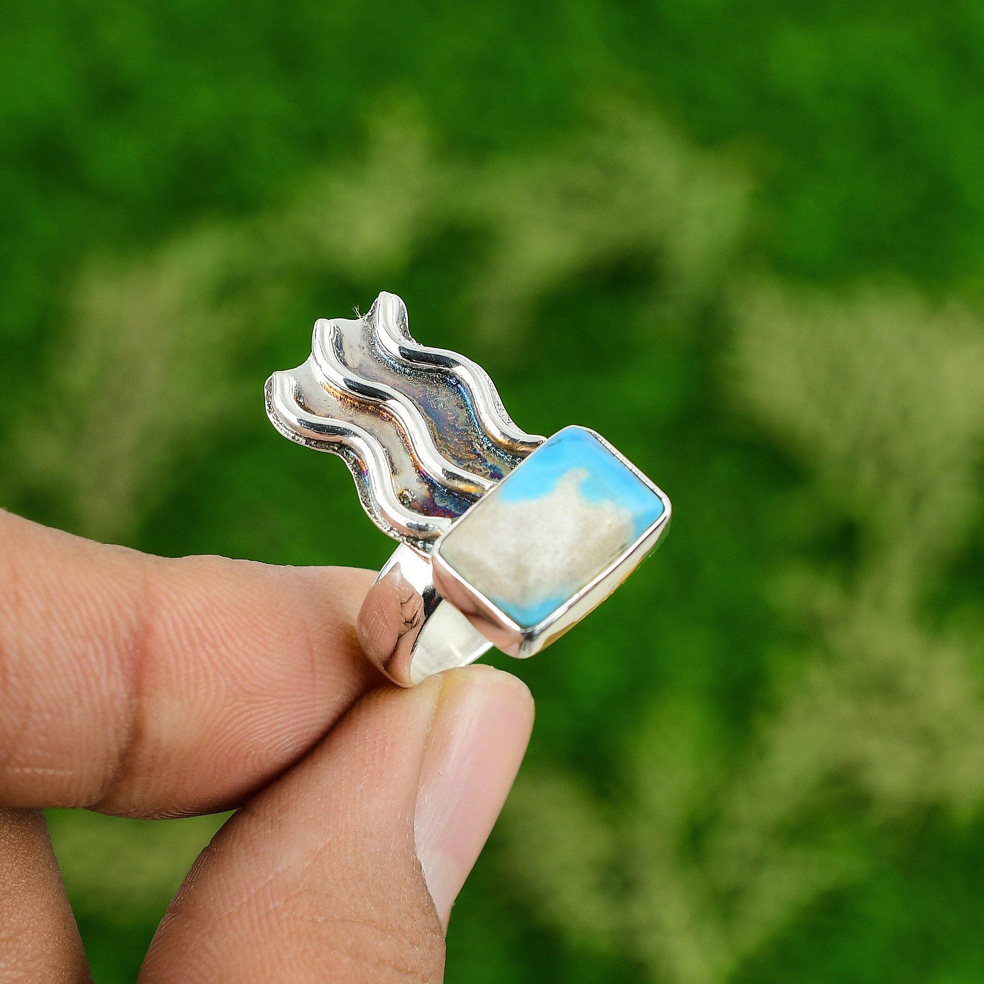 

Natural Sleeping Beauty Turquoise Gemstone Statement Ring Size 6.75 925 Silver 6.75