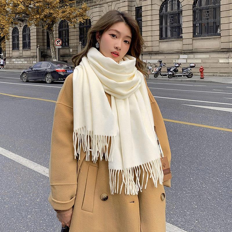 New Solid Color Scarf Warm Thickened Faux Cashmere Shawl Women's Outdoor Fashion Plaid Scarf Winter Windproof Head Scarf Gift