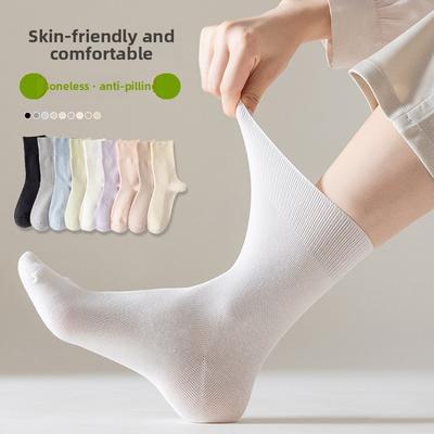 5 Pairs of Women's Autumn Pure Cotton Boneless Loose Tube Pile Socks