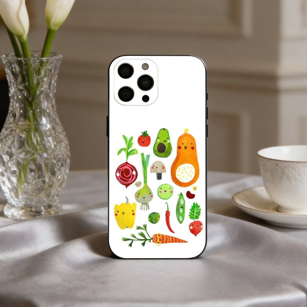 

INS CUTE Organic Vegetable Phone Case For iPhone 17,16,15,14,13,12,11 Plus,Pro Max,XS,Soft Silicone Black Cover iPhone17air