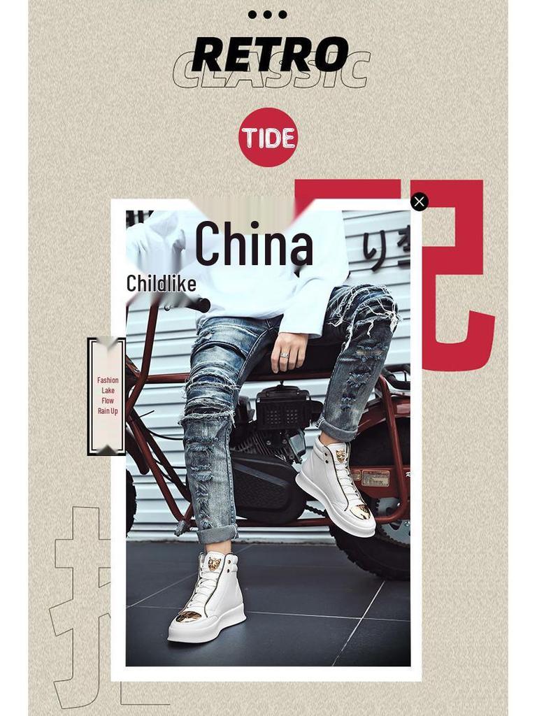 2025 Autumn/Winter Men's High-Top Martin Boots Leather Sneakers Korean Style Casual Street Dance Trend
