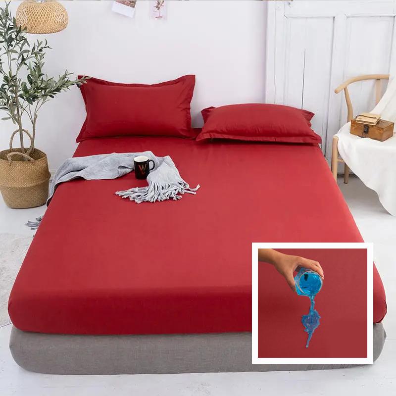 High Quality Waterproof Mattress Protector Solid Color Bed Sheet Deep Pocket Fitted Sheet Bedspread with Elastic Bands Sheets Sofa Cover