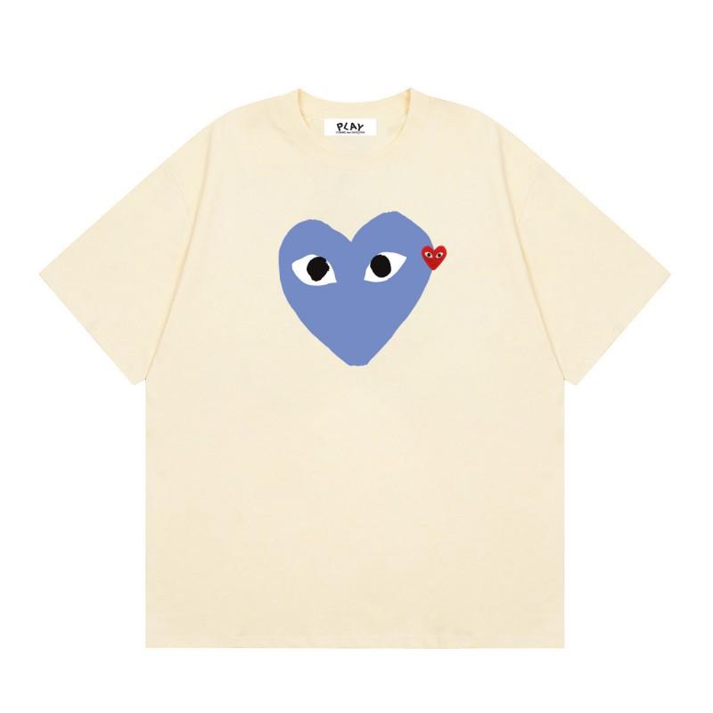 Unisex Cotton T-Shirt With Blue Heart Print Loose Fit Casual Tee Youth