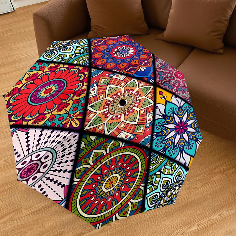 1PC Mandala PatternsAutomatic Open/Close Umbrella with Windproof, 8-Rib Sturdy Canopy, Durable Ribs, Fashionable Design, Outdoor Accessory, Fun Prin,