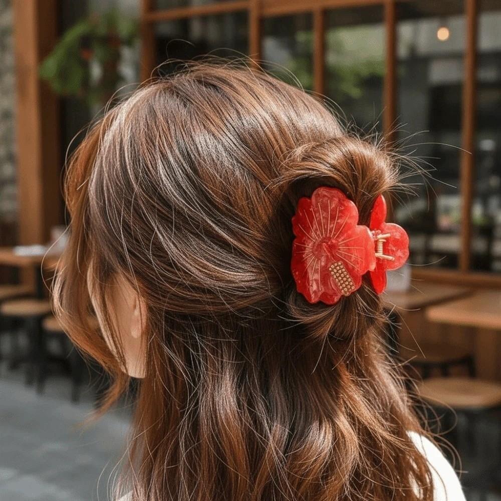 Japanese Style Peach Blossom Shark Clip Sweet Flower Hairgrips Acetic Acid Hair Claw  Women