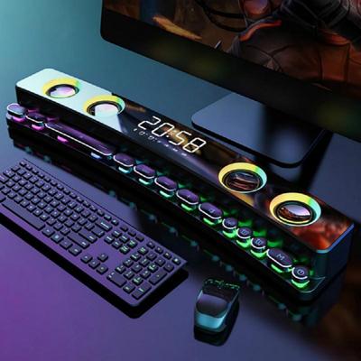 Clock Bluetooth Wireless Game Speaker Soundbar 3D Stereo Subwoofer Computer Loudspeaker with Light Soundbar for Tv Home Theater
