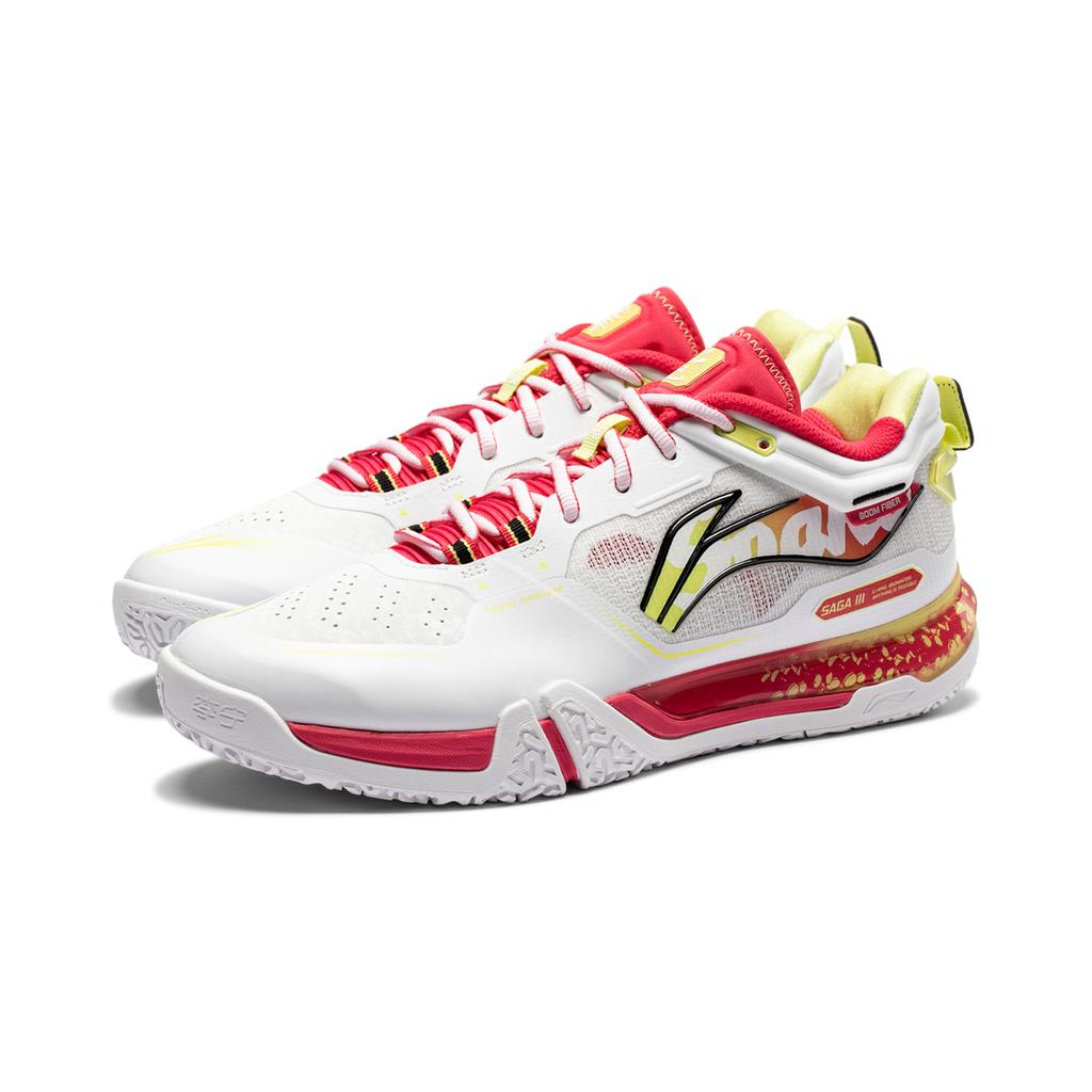 Li Ning Saga 3pro Cushioning Slip Resistant Abrasion Resistant Low Top Badminton Shoes Unisex White Yellow AYAV001-5