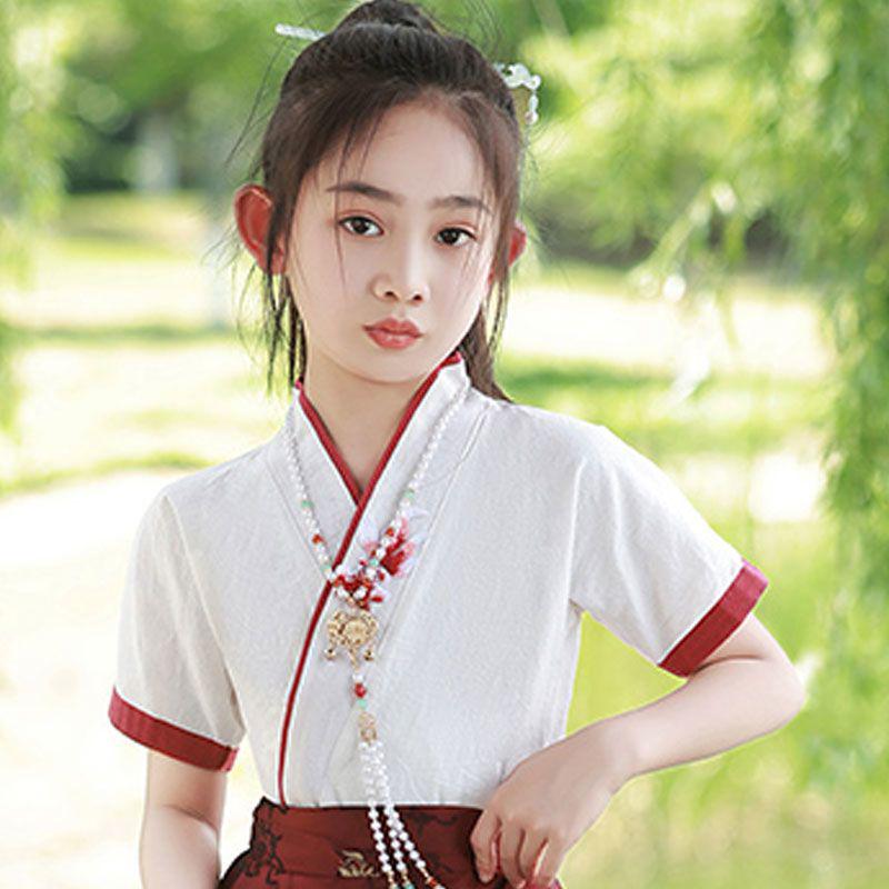 Girls' Chinese-Inspired Summer Hanfu Set – Ming & Tang Dynasty Style