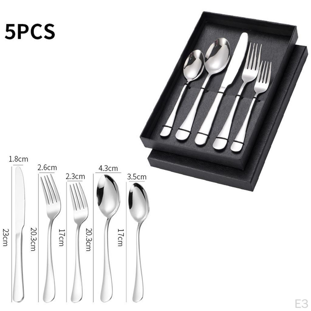5Pcs Portable Stainless Steel Flatware Reusable Tableware Lightweight Backpacking Cutlery Dinnerware