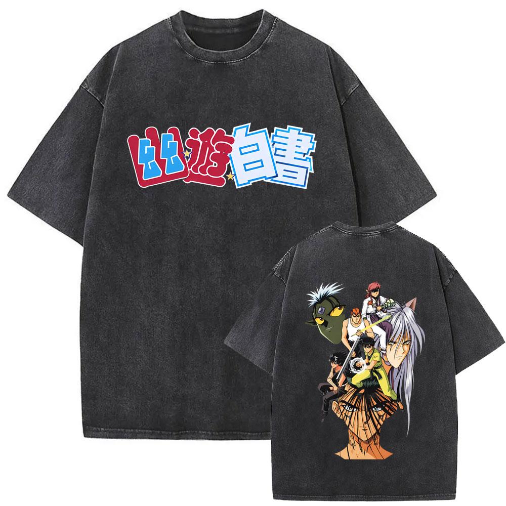 Anime YuYu Hakusho Urameshi Yuusuke Vintage Washed T Shirt Men Women Casual Oversized Tshirts Mens 90s Manga Retro Streetwear