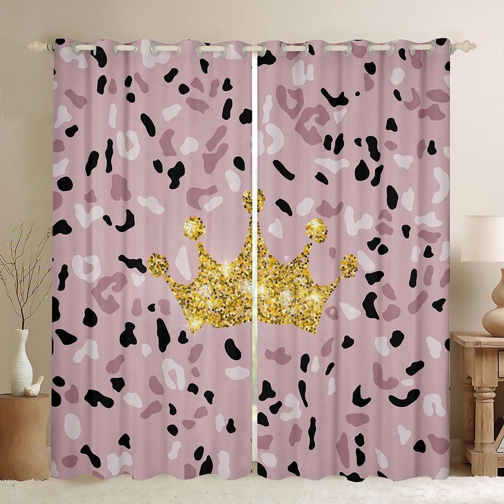 2 panel Princess Crown Pink Curtain for Girls Bedroom Powder Room Window Grommet Top cortinas Glowing Print cortinas Blinds