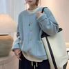 Crew neck knitted cardigan women's clothing autumn new loose and thin versatile single-breasted sweater jacket