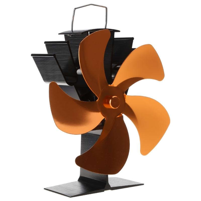 

5 лопастей Эффективный вентилятор для дровяной печи Вентилятор для камина с настоящим огнем для пеллет, дров, бревен, для сжигания в печи, для дома, черный золотистый