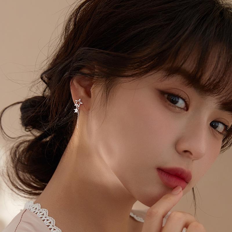 Asymmetrical Korean Style Star Tassel Stud Earrings for Women - Retro Fashion Hip Hop Jewelry