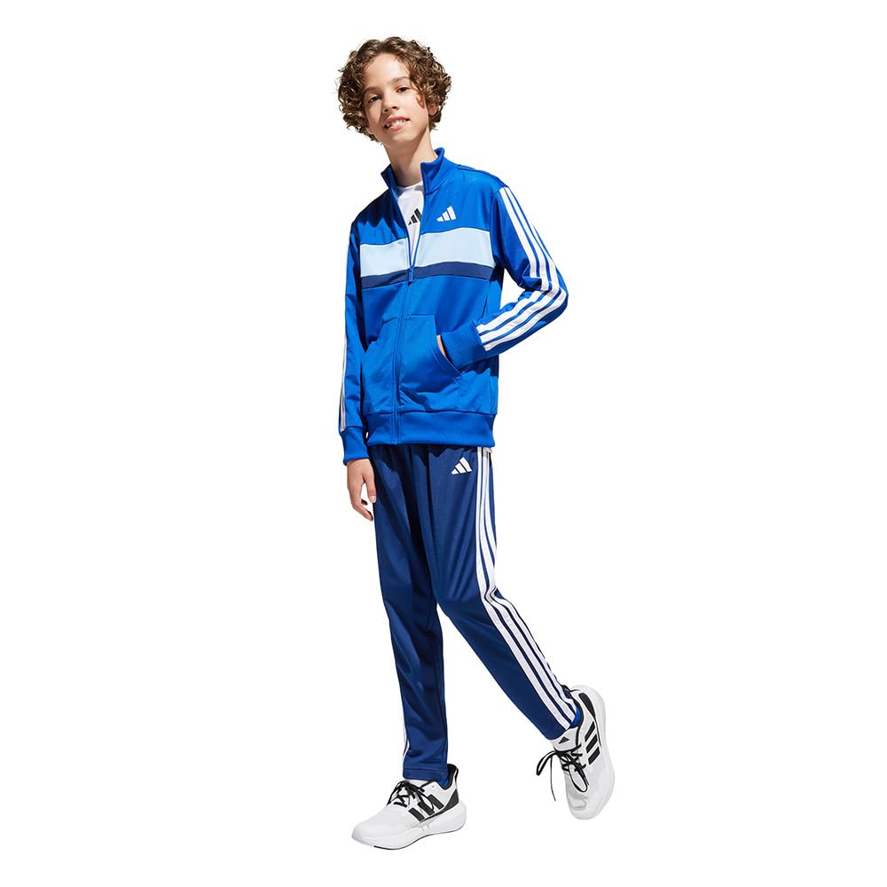 Adidas TIBE Tracksuit Team Royal Dark Size 130 Kids' Set, Unisex, KQG66, Top Blue/White/Glow Blue, Bottom Blue/White (JC7518),