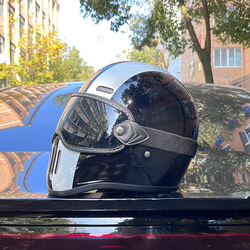 German Fiberglass Small Helmet Body Retro Helmet Motorcycle Men's and Women's Ultra-light Cruise Locomotive Full Helmet