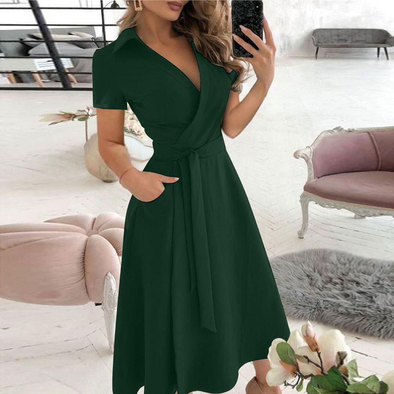 V-neck Printed Buttock Wrap Dress for Womenv Collar Print Sheath Dress