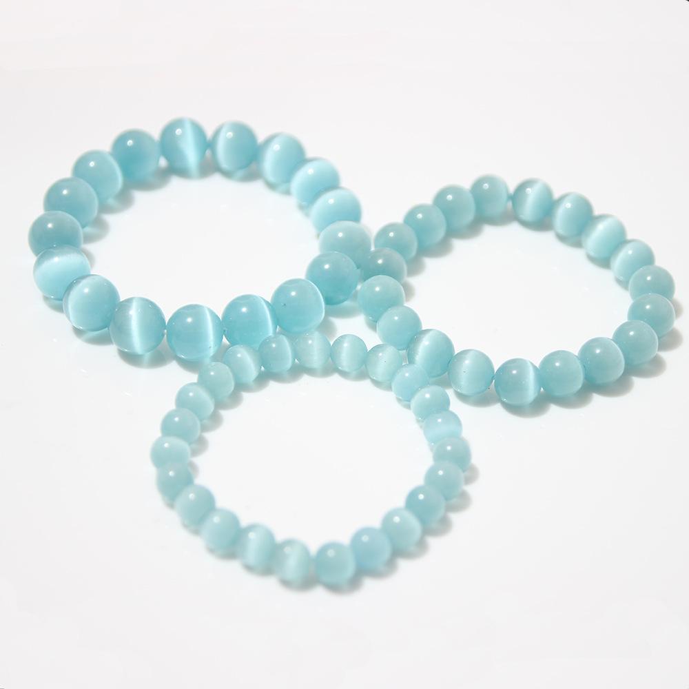Sky Blue Cat's Eye Bracelet: Round Beads, Fresh Summer Crystal Jewelry for Women and Men