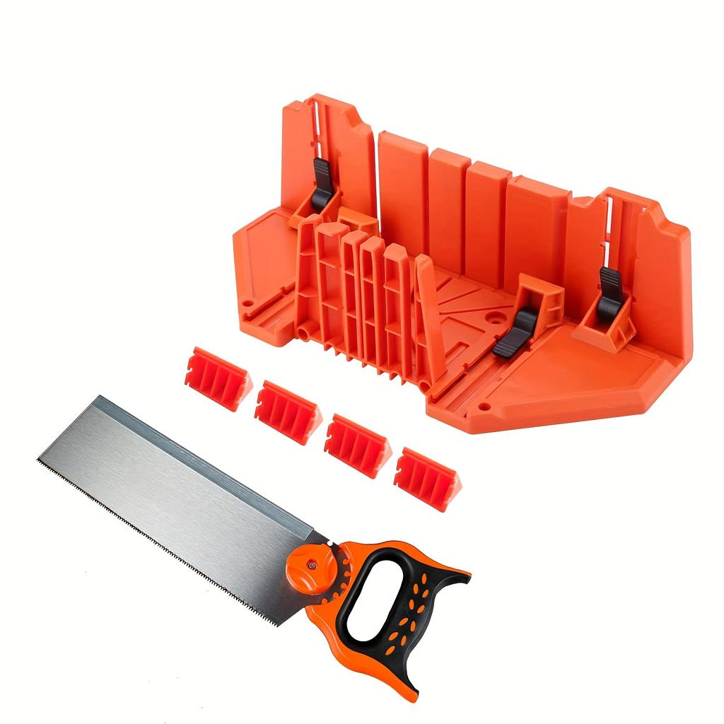 14in Plastic Miter Box And 12in Hand Saw Set, Reinforced Steel Back Saw For Accurate Cutting, Preset 90 Degree 45 Degree 22.5 Degree And 0 Degree Cuts