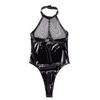 Plus Size See-Through Lace Mesh Deep V Bodysuit - European & American Style Sexy Lingerie