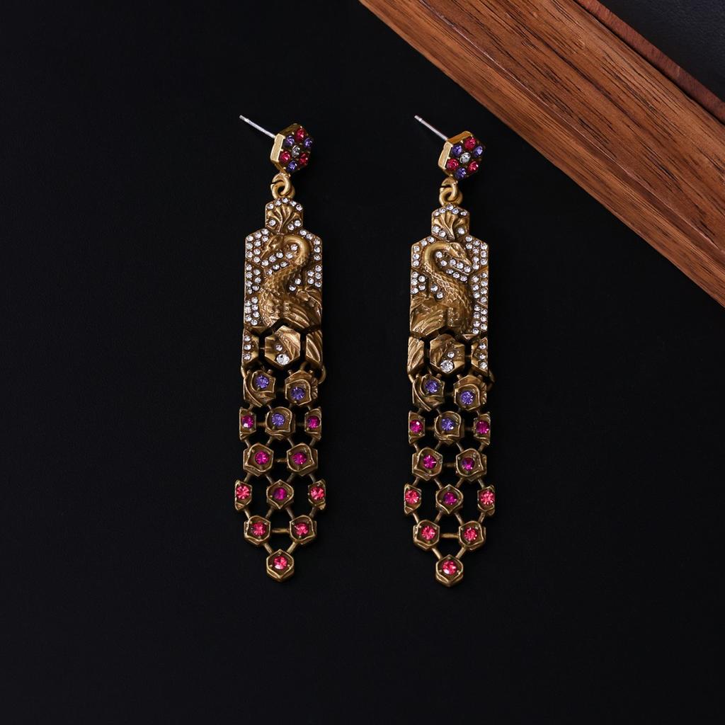 Peacock Earrings New Chinese Retro Three-dimensional Versatile Earrings Heavy Industry Color Diamond Studs