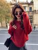 Women's Red Rhinestone Long-Sleeve Knit Sweater - Elegant Autumn/Winter Slimming Top
