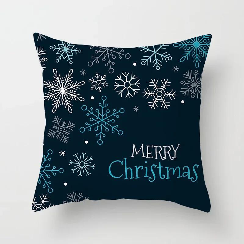 Merry Christmas Santa Elk Print Pattern Cushion Cover Home Living Room Sofa Decoration Square Polyester Pillow