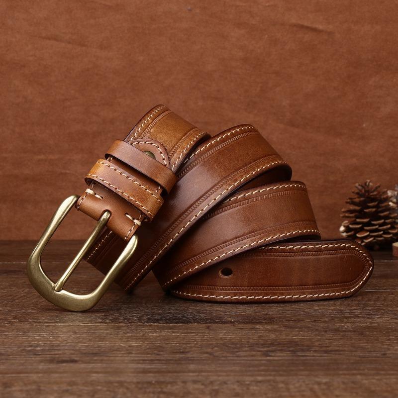 Belt Men's Genuine Leather First Layer Cowhide Copper Buckle Lazy New Trendy Versatile Men's Belt