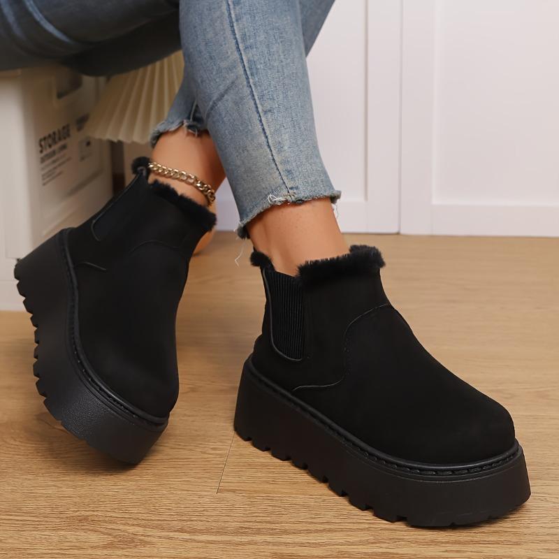 Large Thick Soled Snow Boots, Winter  with Plush Warm Boots, Fashionable and Versatile Solid Color Shoes