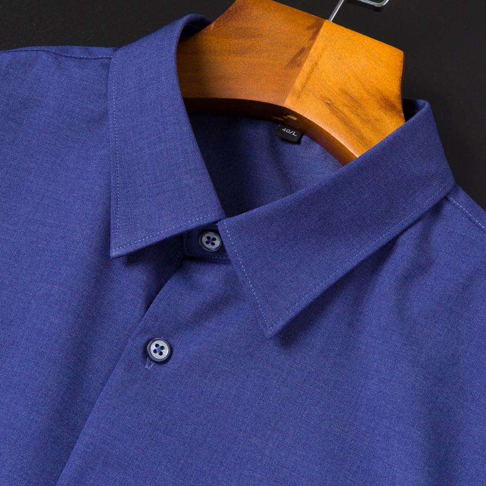 Pánská pružná košile s dlouhým rukávem z bambusového vlákna klasického střihu jednobarevná na knoflíky - Formální oblečení pro zralé muže - Ideální pro všechna roční období