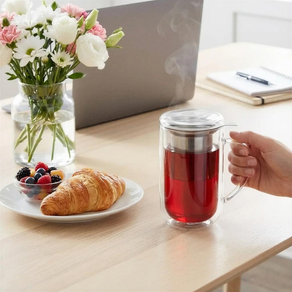 MUG INFUSIBLE FOR WINTER TEA AND HERBS THERMAL GLASS 500ml LID