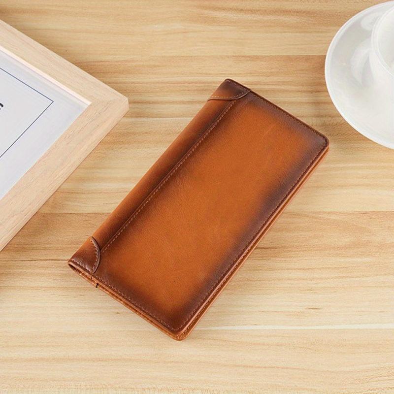Vintage Herren Geldbörse Echtes Leder Lang Schmal Bifold Geldbörsen Geldbörse Kreditkartenhalter