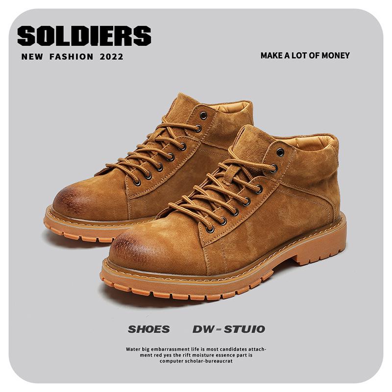 2023 Summer Men s Genuine Leather Round Toe Mid-Cut Low Heel Martin Boots 41 коричневый
