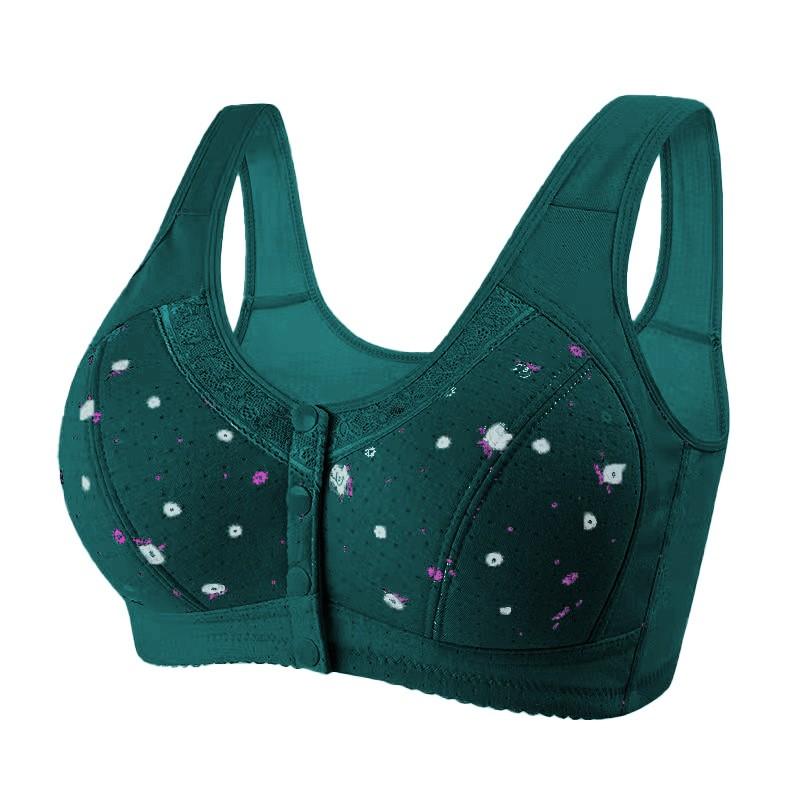 Women's Underwear Without Steel Ring Bra, Front Buckle Lace Border Printed Vest Bra