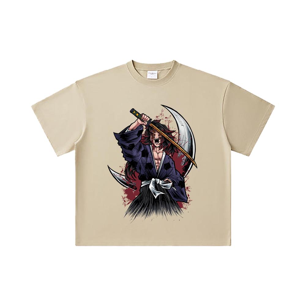 260 GSM Double Yarn 32 Count 100% Cotton Demon Slayer V5 Kokushibo Print Unisex Heavy Cotton T Shirt