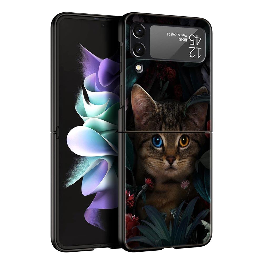 

Cartoon Cute Cats Phone Case for Samsung Galaxy Z Flip 3 4 5 Black Folding Mobile Shell Hard PC Fundas Coque Protect Cover Samsung Z Flip 4