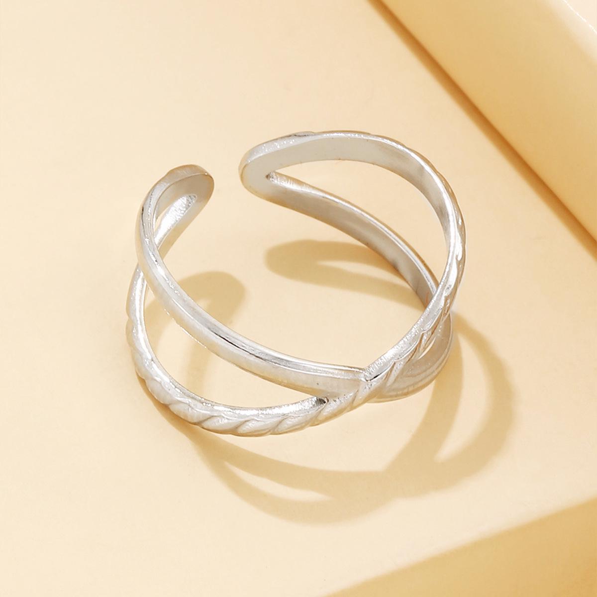Geometric Intersecting Lines Stainless Steel Adjustable 18K Gold-Plated Women s Ring