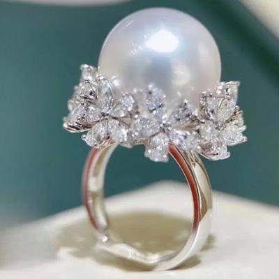 Vintage Eleganter Luxus Blume Imitation Perle Ring Damen Täglich Party Braut Accessoires Weihnachten und Neujahr Geschenke