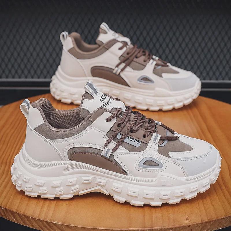 2024 Autumn Men's Breathable Sports Shoes - Korean Style, Non-Slip, Thick-Soled, All-Match Dad Sneakers