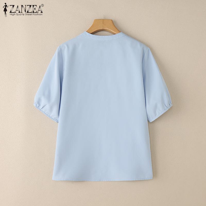 ZANZEA Women Casual V-Neck Summer Short Sleeve Print Blouse