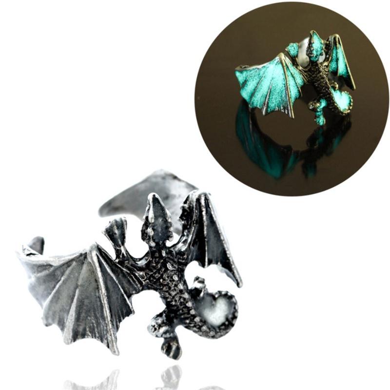 

1 шт., що світиться в темряві, панк-кільце, світиться кільце, кільце з драконом, модні прикраси Blue Luminous срібний