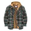 Gestepptes, gefüttertes, kariertes Button-Down-Hemd für Herren. Mit Samt versehen, um warm zu bleiben. Jacke mit Kapuze(Nicht positionierendes Drucken)