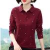 POLO Shirt Long Sleeved T-shirt Women's Loose Plus Size Mom Outfit Spring T-shirt Slimming Top Base Shirt