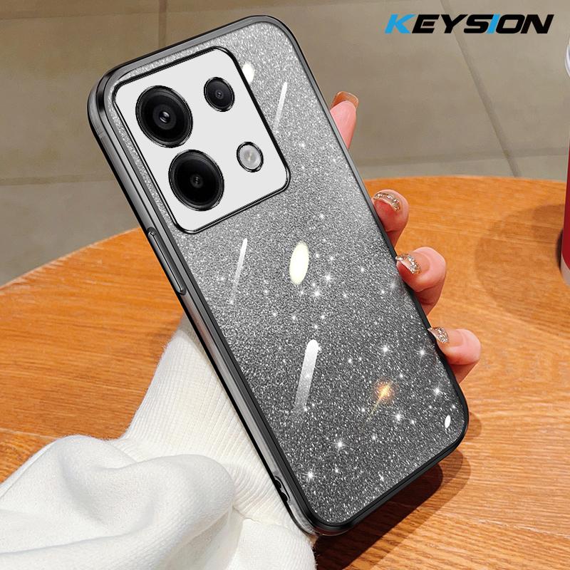 

KEYSION Luxury Plating Glitter Phone Case for Xiaomi POCO M6 Pro 4G Transparent Soft TPU Shockproof Back Cover for POCO X6 Pro 5G for POCO M6 Pro чёрный