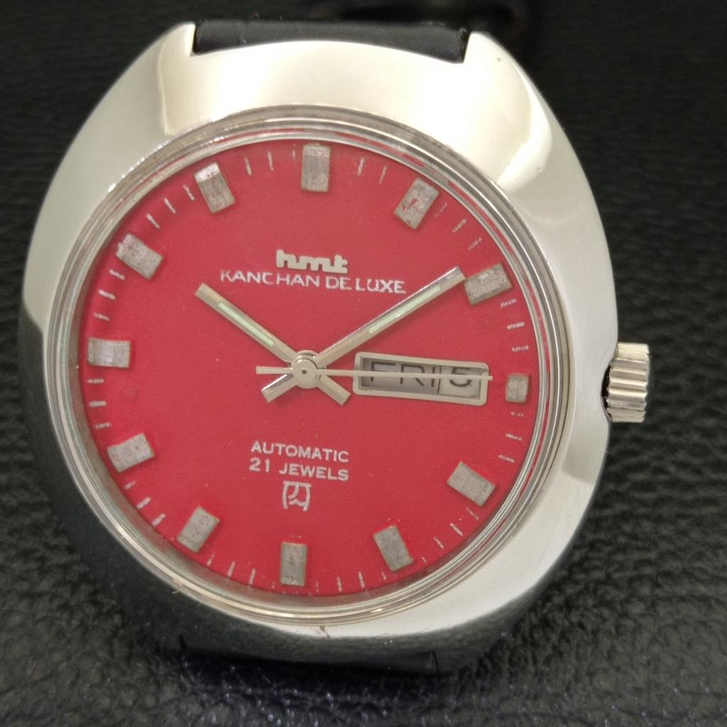 MONTRE INDIENNE AUTOMATIQUE HMT KANCHAN DELUXE 6501 POUR HOMMES À CADRAN ROUGE D'OCCASION a432206-2 R110-a432206